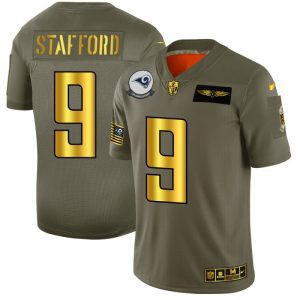 Premium Los Angeles Rams #9 Matthew Stafford NFL Men's Olive Gold 2019 Salute to Service Limited Jersey