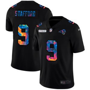 Finest Los Angeles Rams #9 Matthew Stafford Men's Multi-Color Black 2020 NFL Crucial Catch Vapor Untouchable Limited Jersey