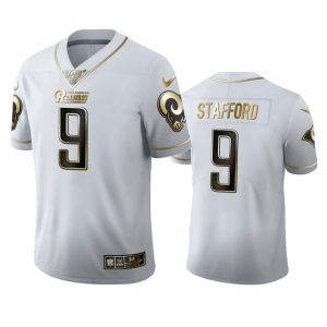 Exceptional Los Angeles Rams #9 Matthew Stafford Men's White Golden Edition Vapor Limited NFL 100 Jersey