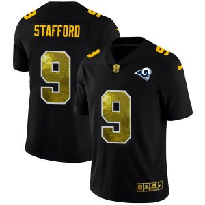High quality Los Angeles Rams #9 Matthew Stafford Men's Black Golden Sequin Vapor Limited NFL Jersey
