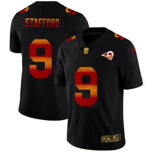 High quality Los Angeles Rams #9 Matthew Stafford Men's Black Red Orange Stripe Vapor Limited NFL Jersey