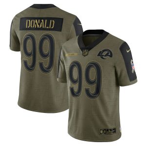 Superb Los Angeles Rams #99 Aaron Donald Olive 2021 Salute To Service Limited Player Jersey