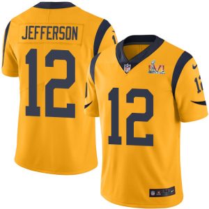 Superb Rams #12 Van Jefferson Gold Super Bowl LVI Patch Men's Stitched NFL Limited Rush Jersey