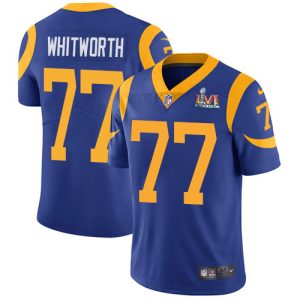 Superior Rams #77 Andrew Whitworth Royal Blue Alternate Super Bowl LVI Patch Men's Stitched NFL Vapor Untouchable Limited Jersey