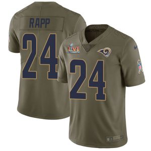 Superior Rams #24 Taylor Rapp Olive Super Bowl LVI Patch Men's Stitched NFL Limited 2017 Salute to Service Jersey
