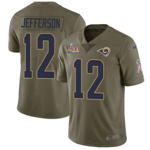 Finest Rams #12 Van Jefferson Olive Super Bowl LVI Patch Men's Stitched NFL Limited 2017 Salute to Service Jersey