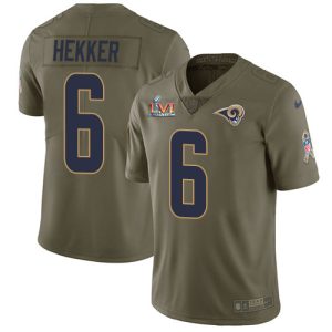 Superior Rams #6 Johnny Hekker Olive Super Bowl LVI Patch Men's Stitched NFL Limited 2017 Salute to Service Jersey