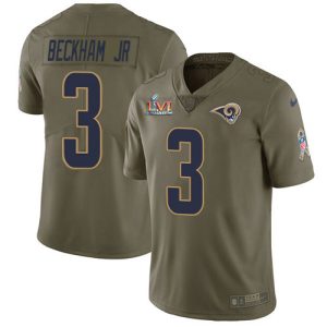 Exquisite Rams #3 Odell Beckham Jr. Olive Super Bowl LVI Patch Men's Stitched NFL Limited 2017 Salute to Service Jersey