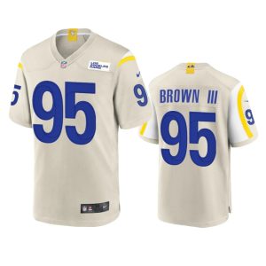 Gorgeous Los Angeles Rams #95 Bobby Brown III Men's Game NFL Jersey - Bone