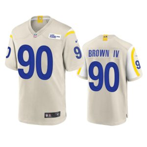 Superb Los Angeles Rams #90 Earnest Brown IV Men's Game NFL Jersey - Bone