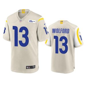Gorgeous Los Angeles Rams #13 John Wolford Men's Game NFL Jersey - Bone