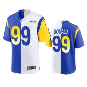 Gorgeous Los Angeles Rams #99 Aaron Donald Men's Royal White Split Game NFL Limited Jersey