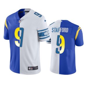 Finest Los Angeles Rams #9 Matthew Stafford Men's Royal White Split Game NFL Limited Jersey