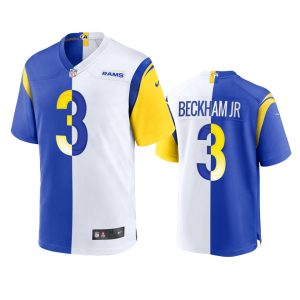 Premium Los Angeles Rams #3 Odell Beckham Jr. Men's Royal White Split Game NFL Limited Jersey