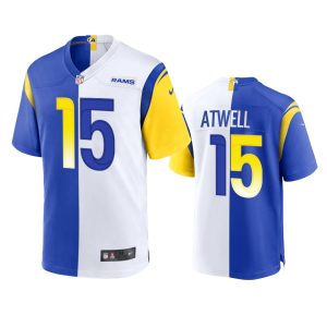 Exceptional Los Angeles Rams #15 Tutu Atwell Men's Royal White Split Game NFL Limited Jersey