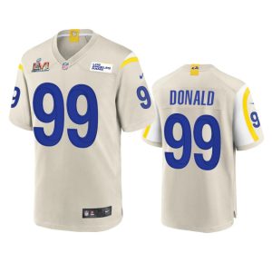 Premium Los Angeles Rams #99 Aaron Donald Men's Super Bowl LVI Patch Game NFL Jersey - Bone