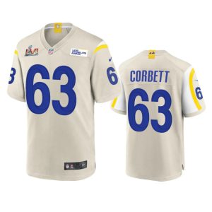 Exceptional Los Angeles Rams #63 Austin Corbett Men's Super Bowl LVI Patch Game NFL Jersey - Bone