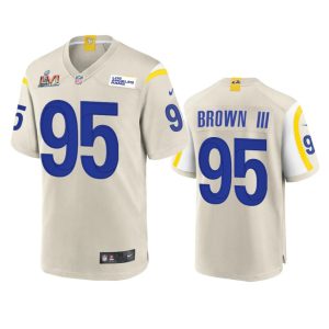 Premium Los Angeles Rams #95 Bobby Brown III Men's Super Bowl LVI Patch Game NFL Jersey - Bone