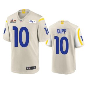 Exquisite Los Angeles Rams #10 Cooper Kupp Men's Super Bowl LVI Patch Game NFL Jersey - Bone