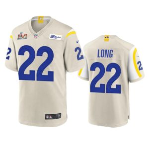 Gorgeous Los Angeles Rams #22 David Long Men's Super Bowl LVI Patch Game NFL Jersey - Bone