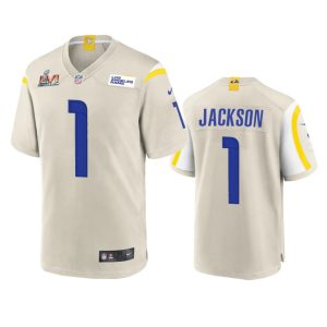 Exquisite Los Angeles Rams #1 Desean Jackson Men's Super Bowl LVI Patch Game NFL Jersey - Bone