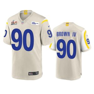 Exquisite Los Angeles Rams #90 Earnest Brown IV Men's Super Bowl LVI Patch Game NFL Jersey - Bone