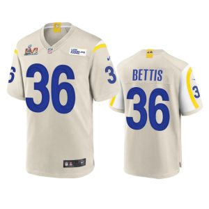 Gorgeous Los Angeles Rams #36 Jerome Bettis Men's Super Bowl LVI Patch Game NFL Jersey - Bone