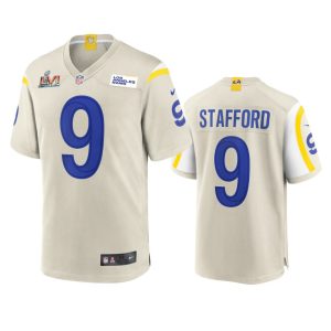 Premium Los Angeles Rams #9 Matthew Stafford Men's Super Bowl LVI Patch Game NFL Jersey - Bone
