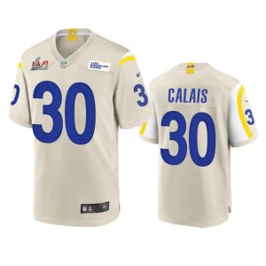 Exquisite Los Angeles Rams #30 Raymond Calais Men's Super Bowl LVI Patch Game NFL Jersey - Bone