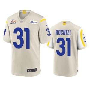 Outstanding Los Angeles Rams #31 Robert Rochell Men's Super Bowl LVI Patch Game NFL Jersey - Bone
