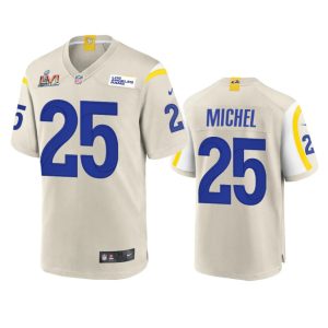 Finest Los Angeles Rams #25 Sony Michel Men's Super Bowl LVI Patch Game NFL Jersey - Bone