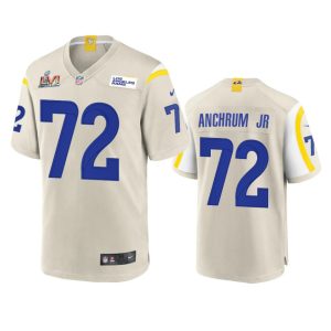 Superb Los Angeles Rams #72 Tremayne Anchrum Jr. Men's Super Bowl LVI Patch Game NFL Jersey - Bone