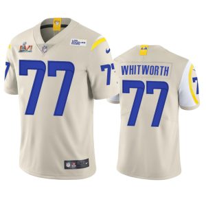 Premium Los Angeles Rams #77 Andrew Whitworth Men's Super Bowl LVI Patch Vapor Limited NFL Jersey - Bone