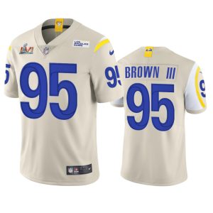 Superb Los Angeles Rams #95 Bobby Brown III Men's Super Bowl LVI Patch Vapor Limited NFL Jersey - Bone