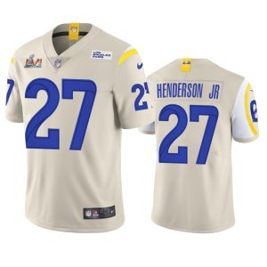 Superb Los Angeles Rams #27 Darrell Henderson Men's Super Bowl LVI Patch Vapor Limited NFL Jersey - Bone
