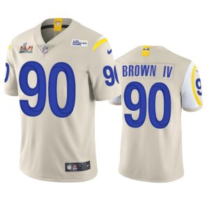 Gorgeous Los Angeles Rams #90 Earnest Brown IV Men's Super Bowl LVI Patch Vapor Limited NFL Jersey - Bone