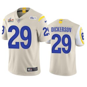 Outstanding Los Angeles Rams #29 Eric Dickerson Men's Super Bowl LVI Patch Vapor Limited NFL Jersey - Bone