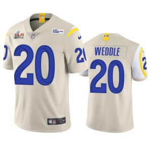 Gorgeous Los Angeles Rams #20 Eric Weddle Men's Super Bowl LVI Patch Vapor Limited NFL Jersey - Bone