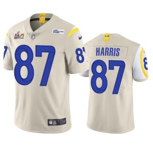 Superior Los Angeles Rams #87 Jacob Harris Men's Super Bowl LVI Patch Vapor Limited NFL Jersey - Bone