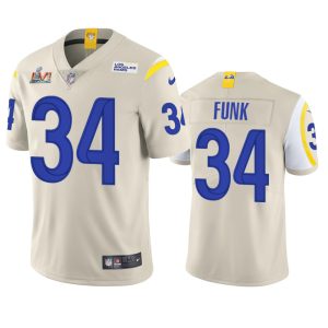Marvelous Los Angeles Rams #34 Jake Funk Men's Super Bowl LVI Patch Vapor Limited NFL Jersey - Bone