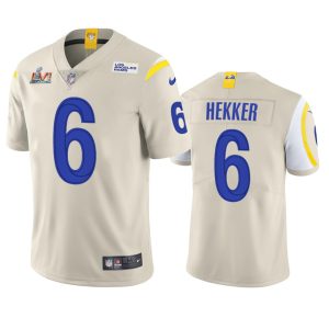 Premium Los Angeles Rams #6 Johnny Hekker Men's Super Bowl LVI Patch Vapor Limited NFL Jersey - Bone
