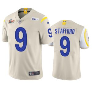 Outstanding Los Angeles Rams #9 Matthew Stafford Men's Super Bowl LVI Patch Vapor Limited NFL Jersey - Bone
