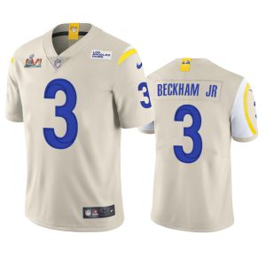High quality Los Angeles Rams #3 Odell Beckham Jr. Men's Super Bowl LVI Patch Vapor Limited NFL Jersey - Bone