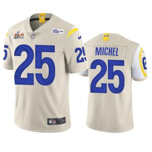 Exceptional Los Angeles Rams #25 Sony Michel Men's Super Bowl LVI Patch Vapor Limited NFL Jersey - Bone
