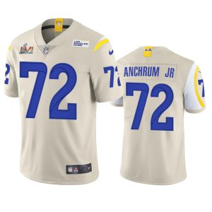 Finest Los Angeles Rams #72 Tremayne Anchrum Jr. Men's Super Bowl LVI Patch Vapor Limited NFL Jersey - Bone
