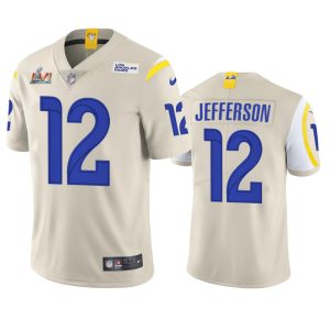 Exceptional Los Angeles Rams #12 Van Jefferson Men's Super Bowl LVI Patch Vapor Limited NFL Jersey - Bone