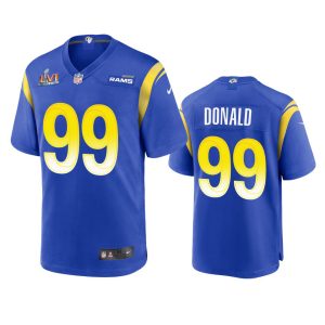High quality Los Angeles Rams #99 Aaron Donald Men's Super Bowl LVI Patch Game NFL Jersey - Royal