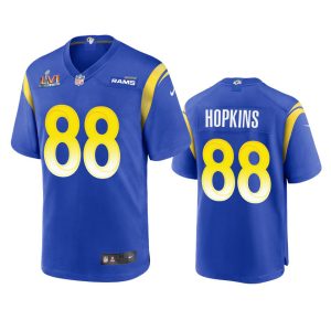 Exceptional Los Angeles Rams #88 Brycen Hopkins Men's Super Bowl LVI Patch Game NFL Jersey - Royal