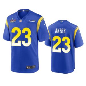 Exceptional Los Angeles Rams #23 Cam Akers Men's Super Bowl LVI Patch Game NFL Jersey - Royal