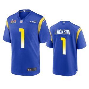 Finest Los Angeles Rams #1 Desean Jackson Men's Super Bowl LVI Patch Game NFL Jersey - Royal